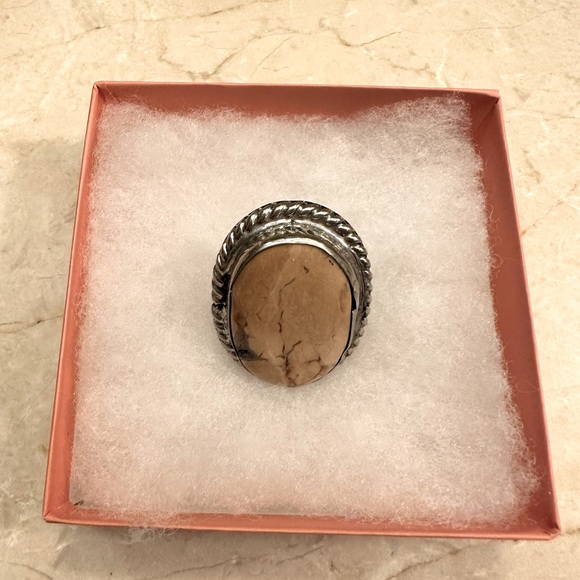 GORGEOUS BIG MEXICAN SILVER STONE STATEMENT RING - Picture 3 of 5